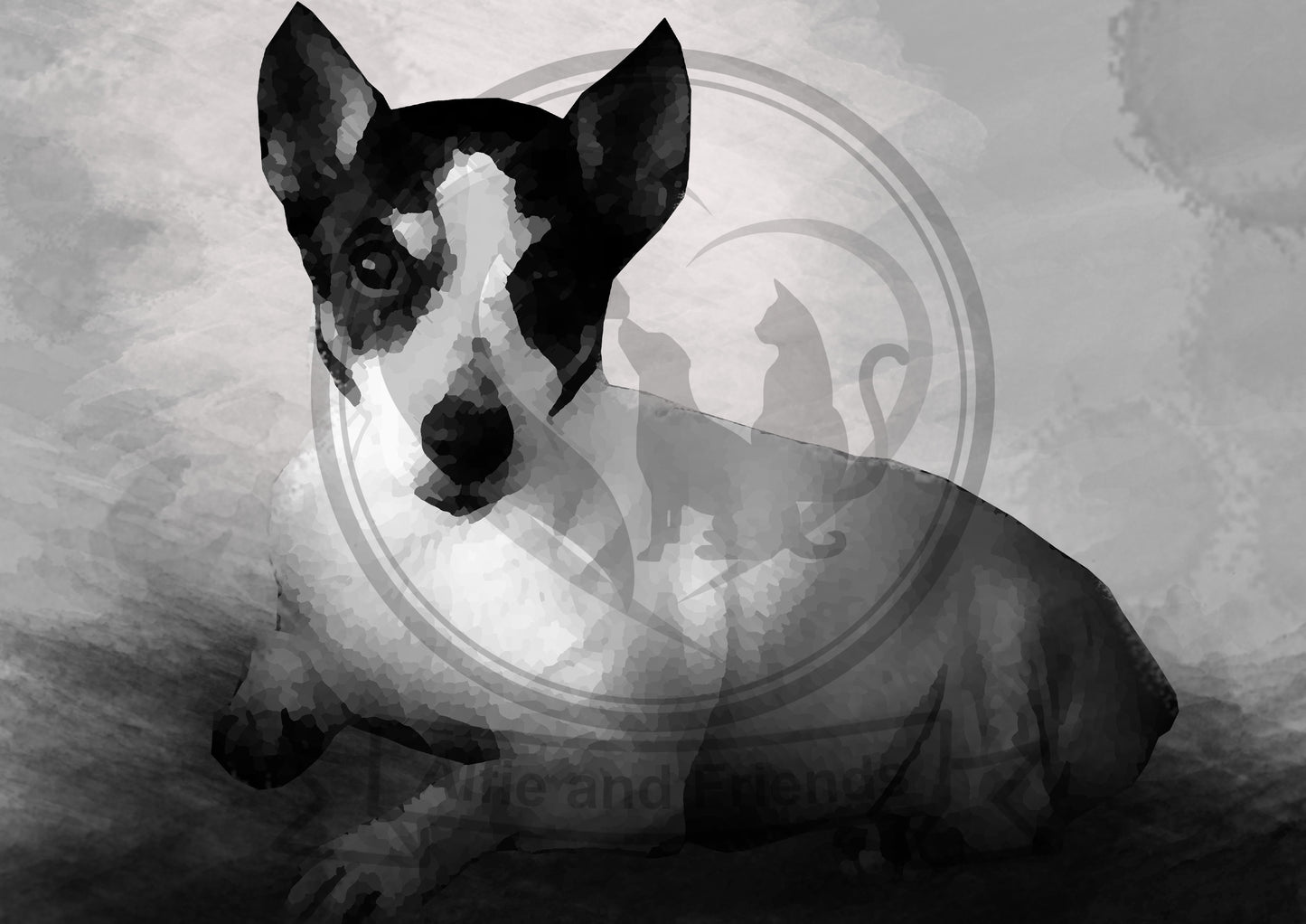 Jack Russell, Black and White Digital Water Colour