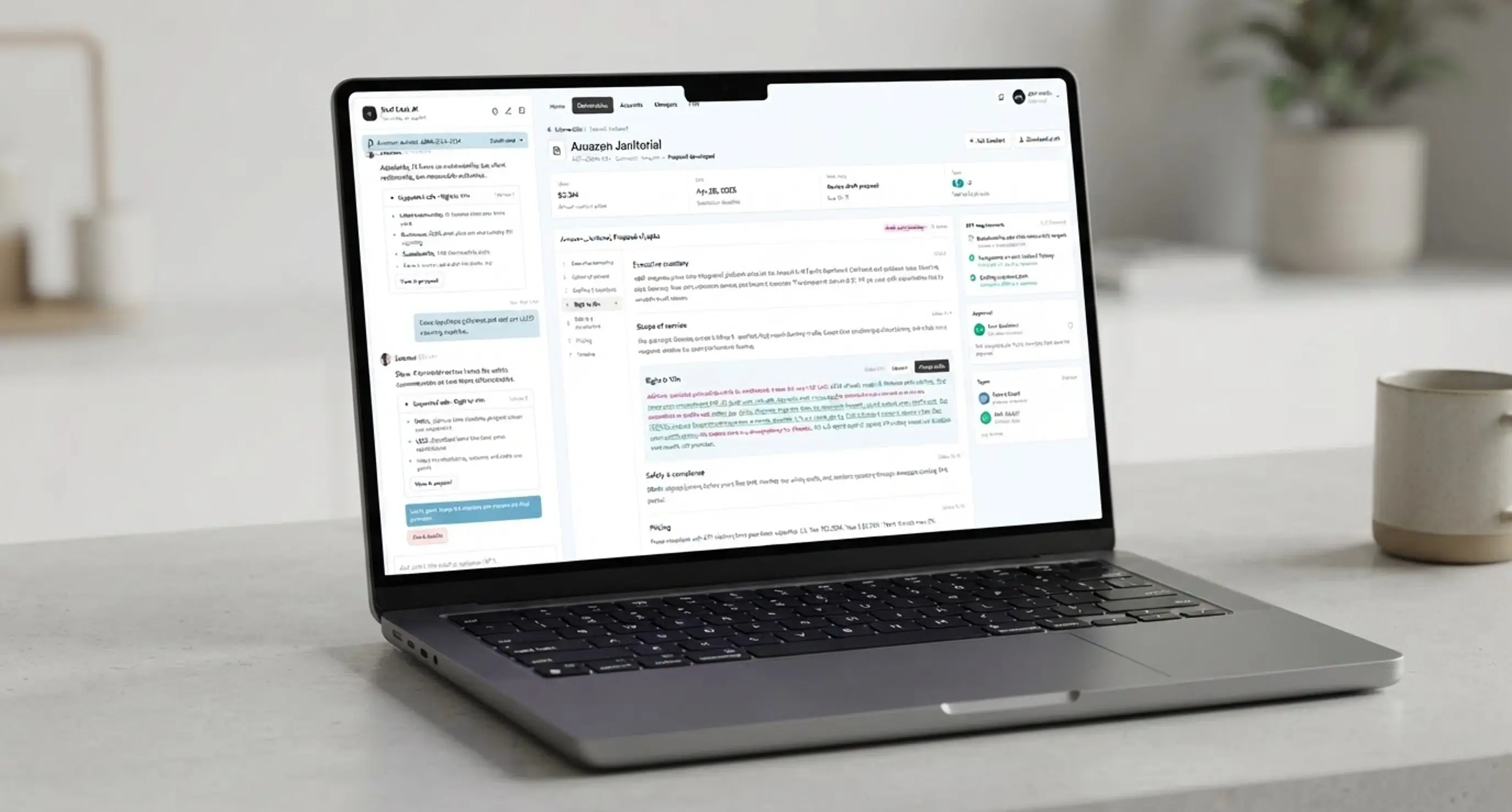 Laptop showing the Deal Desk AI proposal workspace